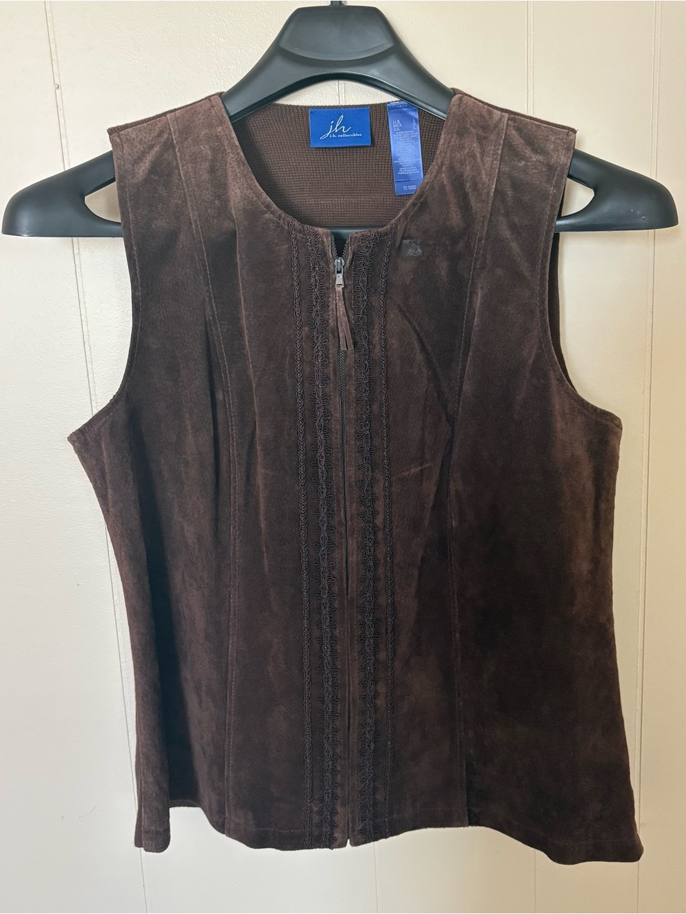 JH Collectibles Dark Brown Suede Sleeveless Zip Vest